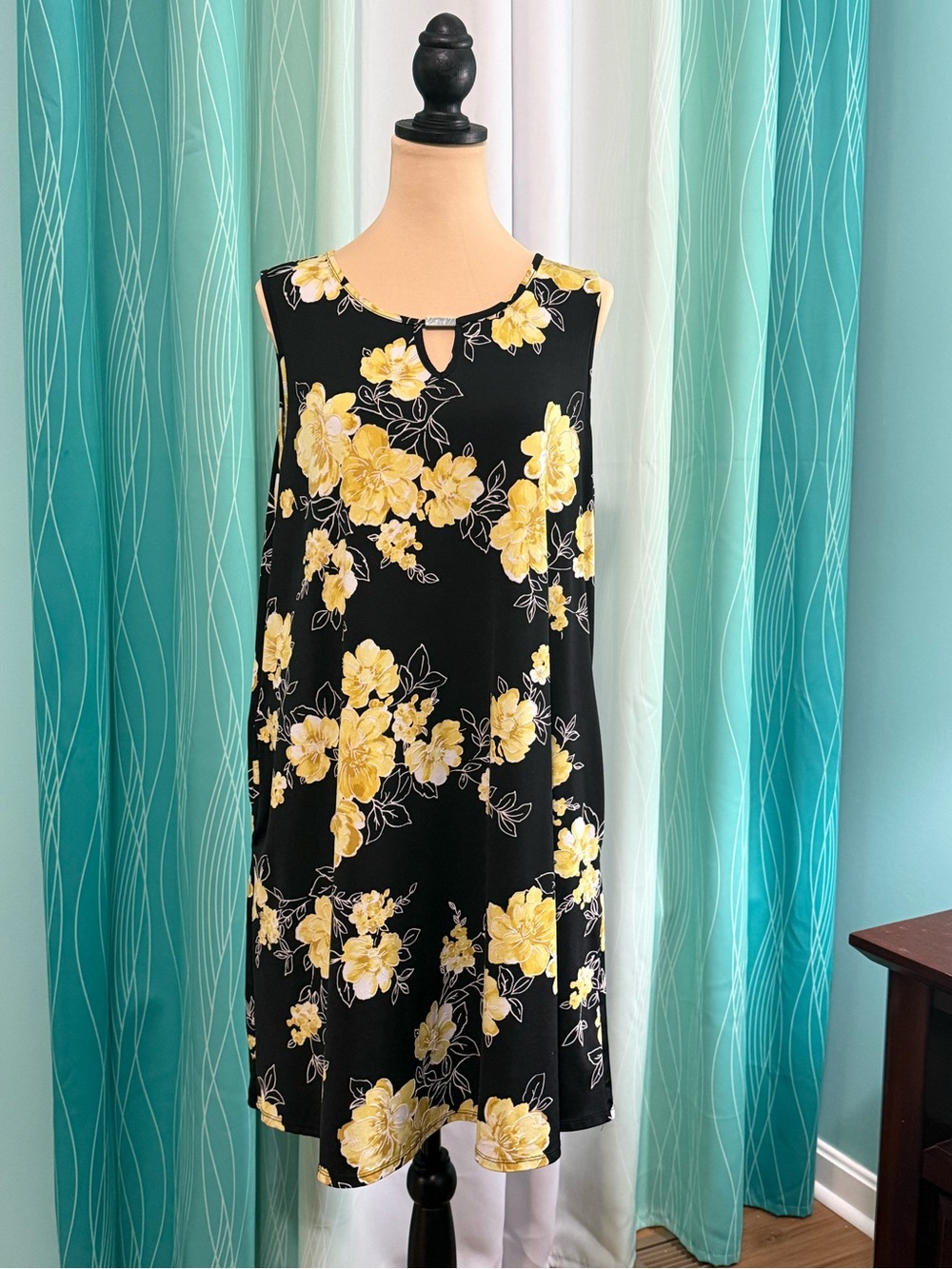 Apt. 9 Black Mini Dress with Yellow Floral Print